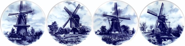 Blue Windmills Set of 4 (150mm)